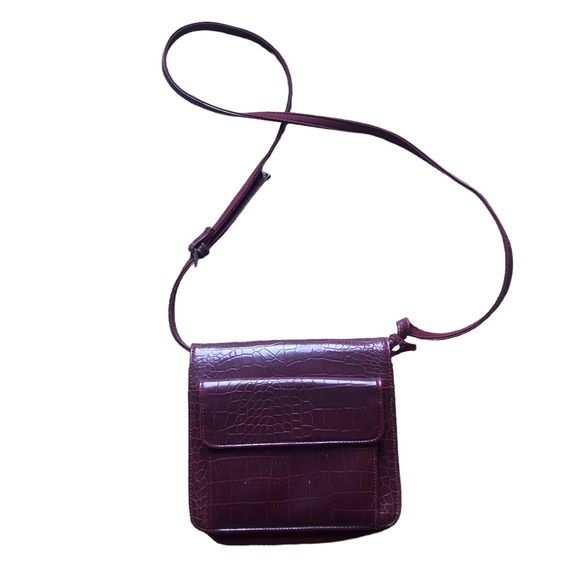 Nine West Women’s Crossbody Shoulder Purse Handbag Burgundy Faux Reptile - Picture 4 of 12